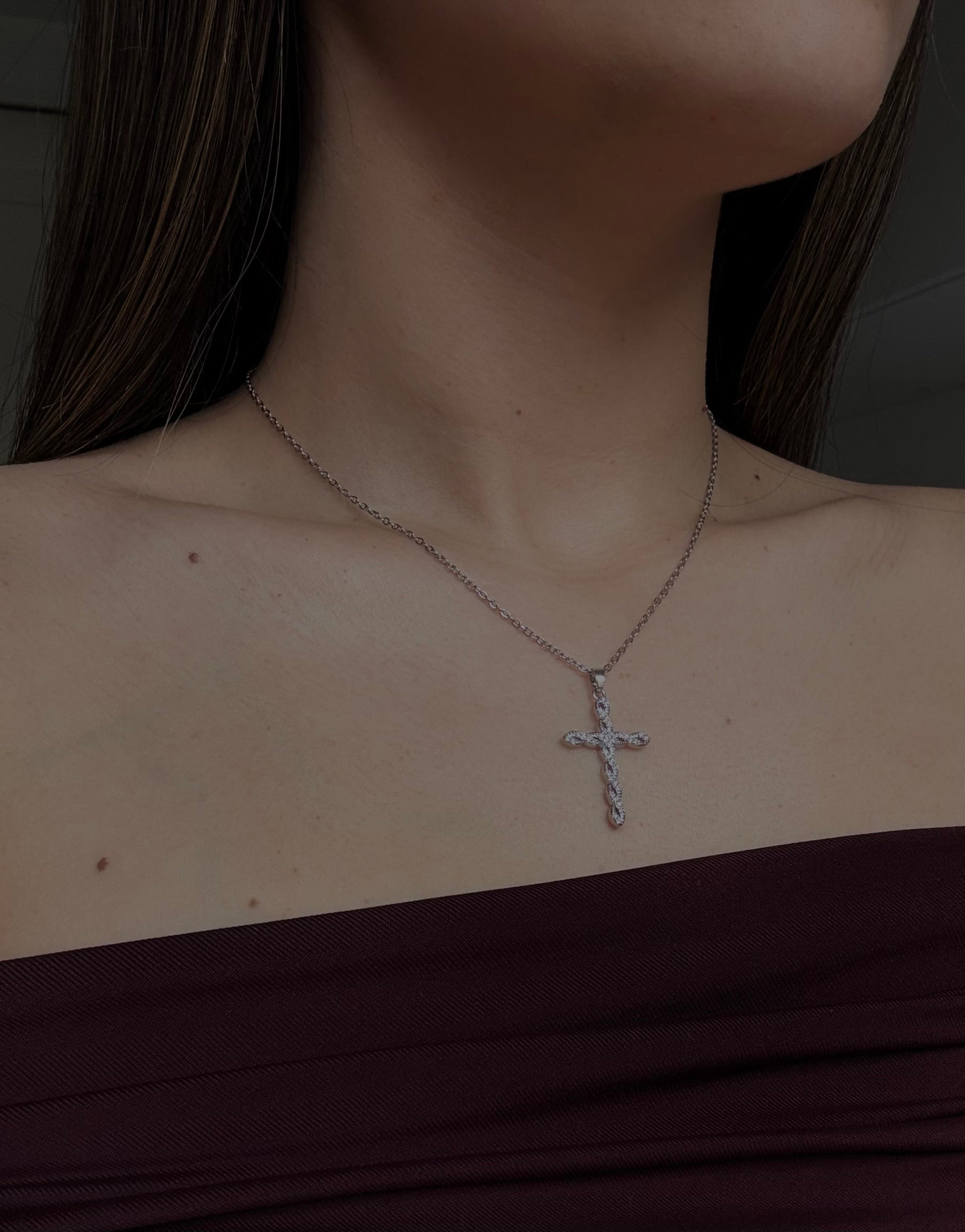 Collana Croce Intrecciata Silver