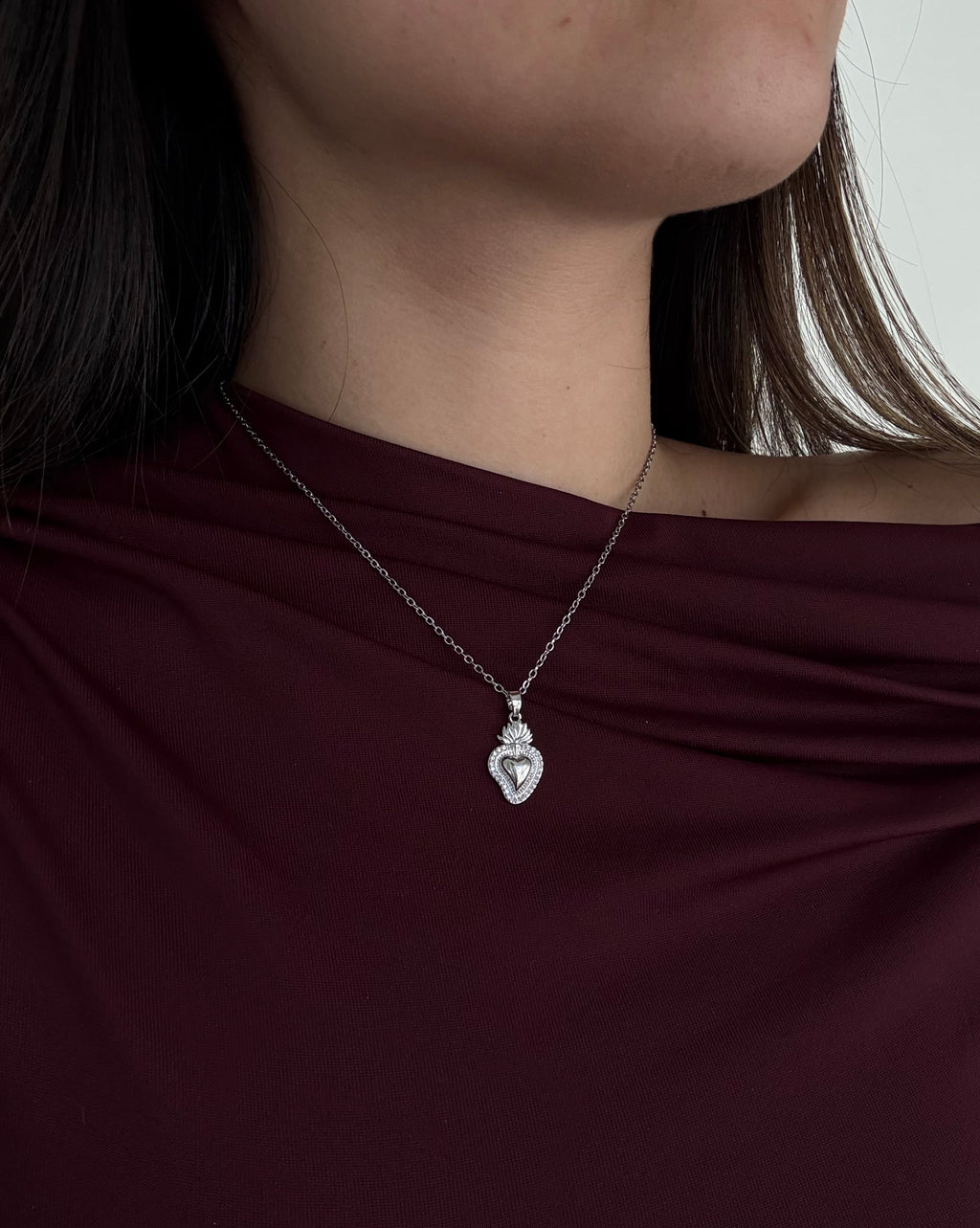 Collana Cuore Sacro Mini Silver